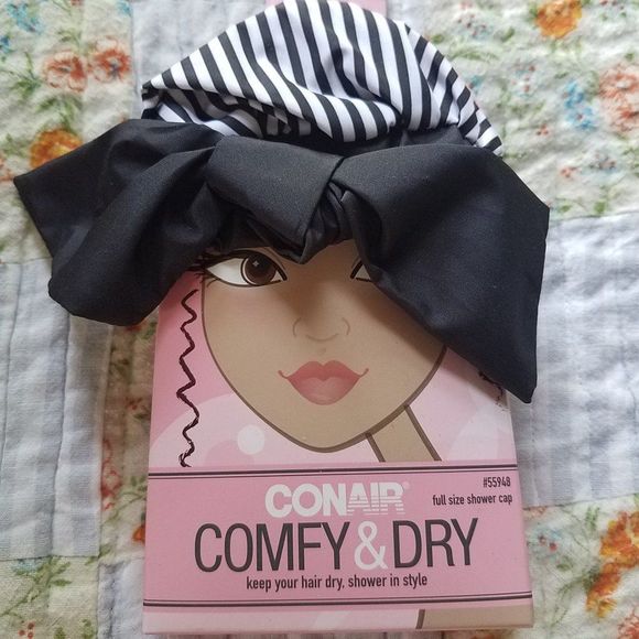 conair Accessories Conair Comfy Dry Shower Cap Black White Striped Wbow 55948 Poshmark